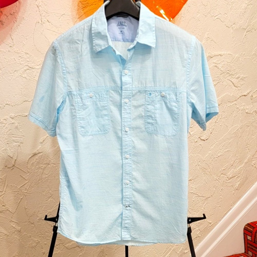 IZOD Saltwater Casual Button Down Shirt Light Blue